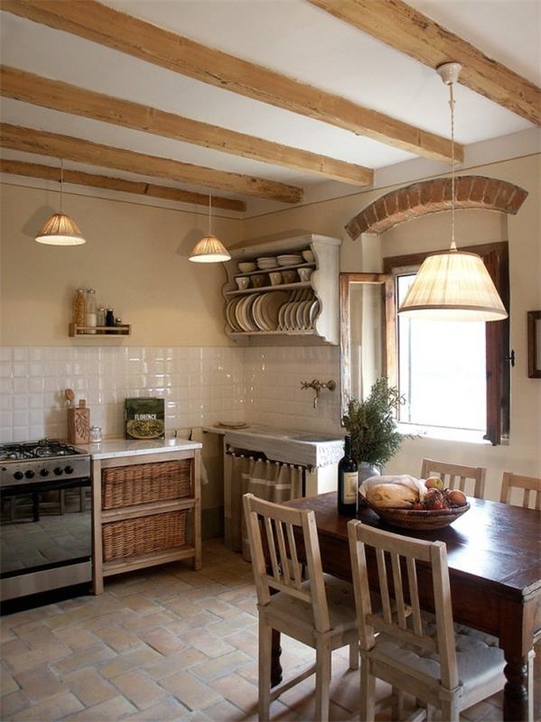 keittiö inspiraatiota italialainen muotoilu puiset palkit vaaleat seinävärit