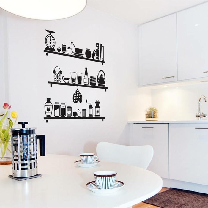 keittiön seinätarrat sisustusideoita keittiön kukat valkoinen pöytä