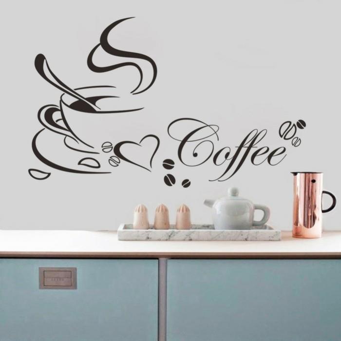 keittiön seinätarrat seinä tarrat kahvin sanonnat vaaleansiniset keittiökaapit