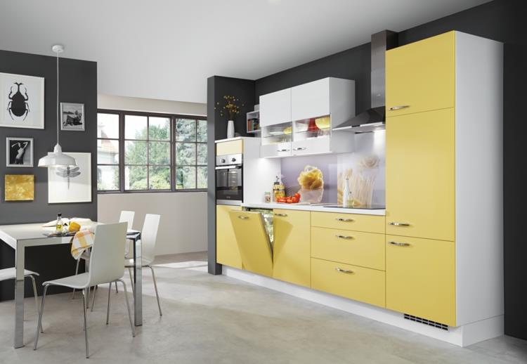 keittiön sisustusideoita keittiön värisuunnittelu aksentti väri keltainen