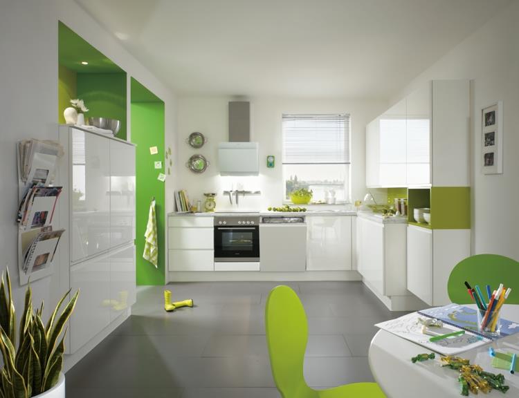 keittiön sisustusideoita keittiön värisuunnittelu aksentti väri vihreä
