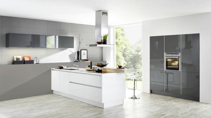 nolte küche design valkoinen keittiösaari harmaa aksenttiseinä