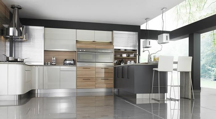 keittiön suunnittelu keittiön seinäpaneelit puun rakenne neutraalit värit