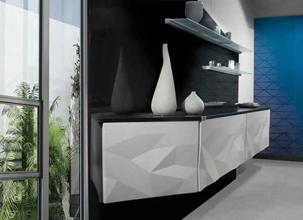 keittiön suunnittelu valkoinen musta avoin seinähylly