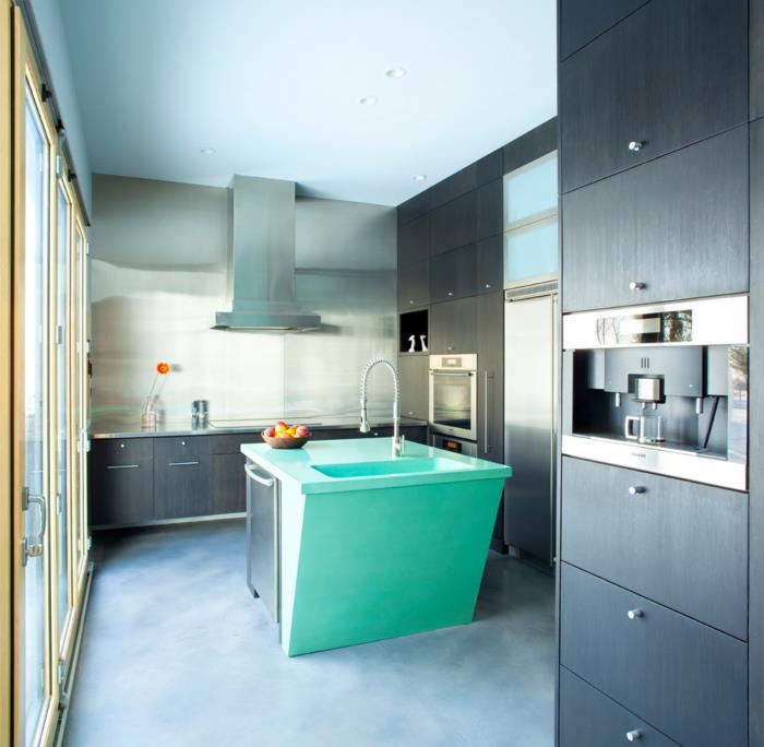 keittiön suunnittelu elävät ideat keittiö vihreä keittiösaari vaaleansininen katto