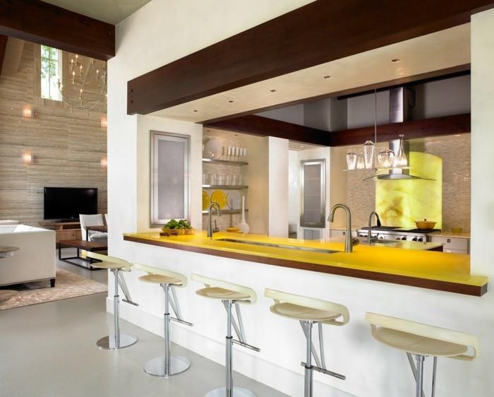 keittiökalusteet keltainen työtaso moderni baarituoli