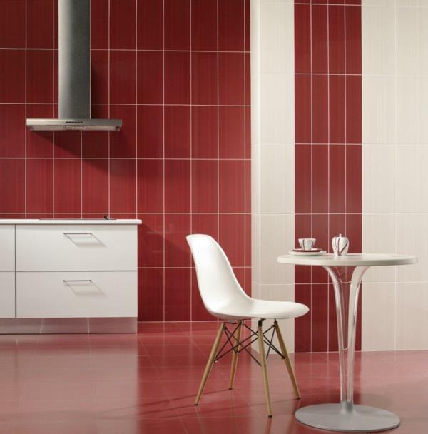 keittiölaatat seinä punainen valkoinen laatat värit ruokasalin huonekalut