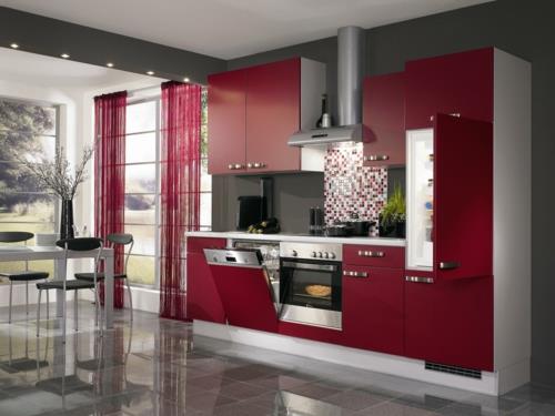 keittiön verhot läpinäkyvä kirsikanpunainen keittiön suunnitteluideoita