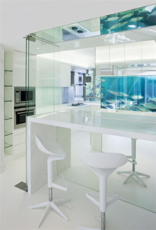 keittiön suunnittelu sisustusideoita kala akvaario valkoinen sisustus