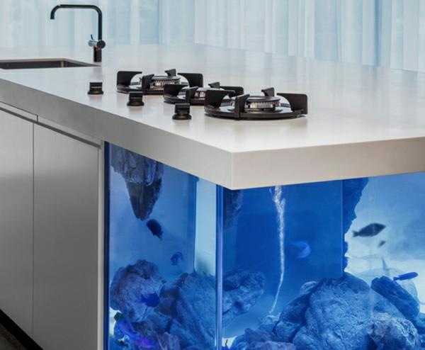 keittiön suunnittelu keittiösaaren akvaario yhdistää sisustusideoita