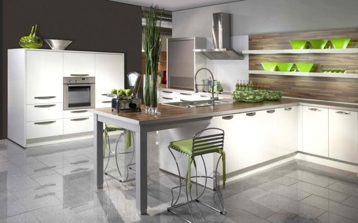 keittiön suunnittelu moderni keittiö valkoinen keittiökalusteet harmaat lattialaatat