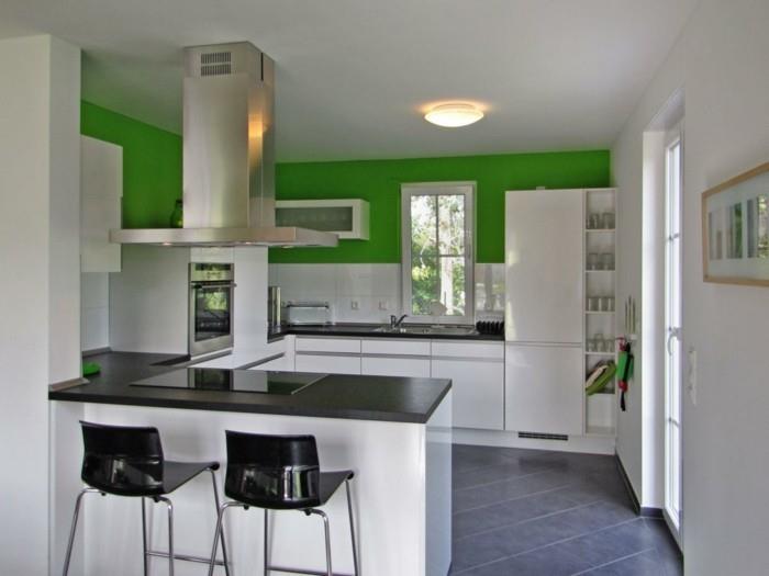 keittiön suunnittelu avoin keittiö valkoisena ja vihreänä