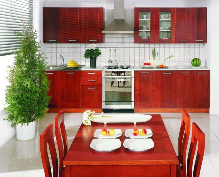 keittiön suunnittelu qi energia feng shui keittiökalusteet punainen keittiökaapit puu