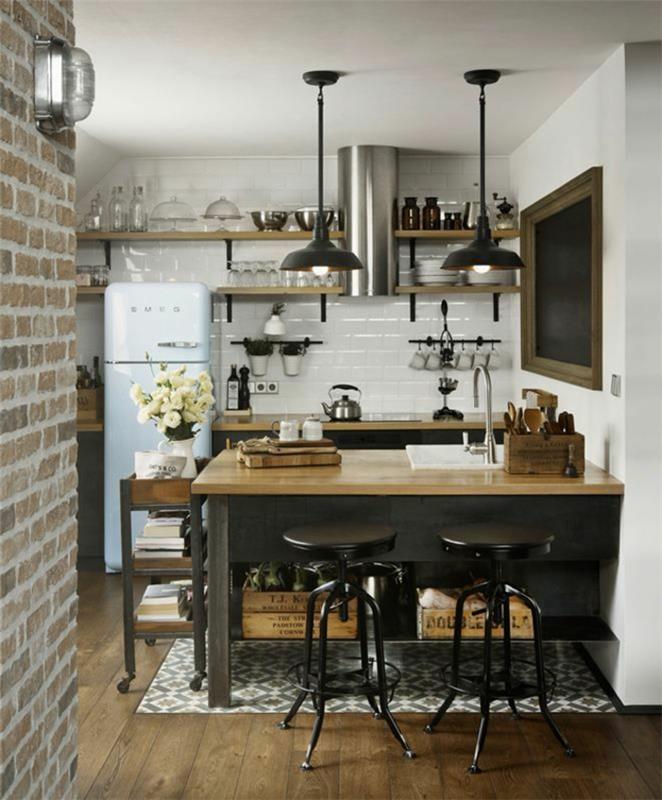 keittiön suunnittelu valkoiset seinälaatat retro -tyyliin