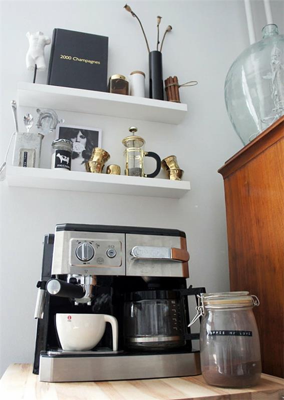 keittiöideoita sisustusideoita keittiö kahvinkeitin kahvinkeitin seinähylly valkoinen