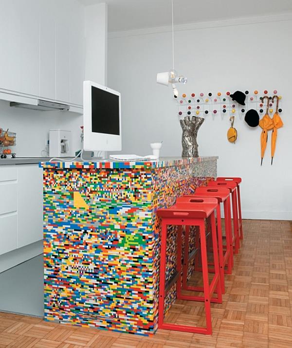 keittiösaari suunnitteluideoita värikäs mozaik lego -tyyli