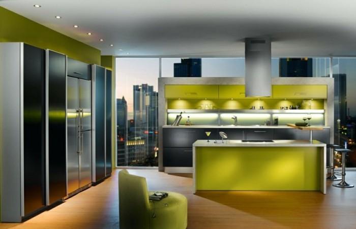 keittiökalusteet vihreät keittiökaapit led -valaistus panoraamaikkunat