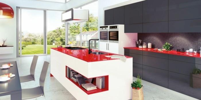 keittiökalusteet modernit keittiökaapit epätavallinen keittiösaari valkoinen punainen