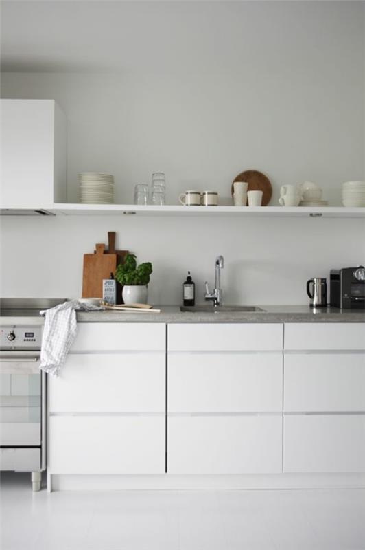 keittiöhyllyjen suunnittelu valkoinen avoin minimalistinen
