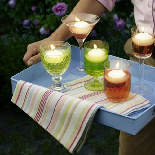kynttilät sisustusideoita puutarha cocktail lasit