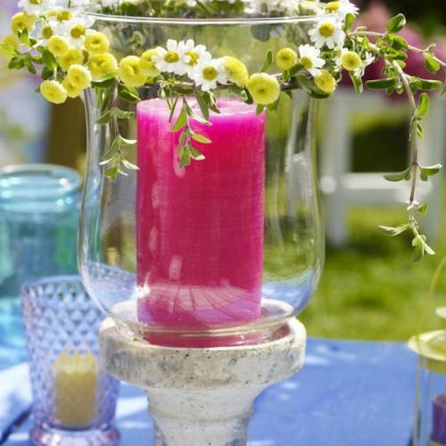 kynttilät deco ideoita puutarha ulkopuolella vaaleanpunainen kiinteä lasi
