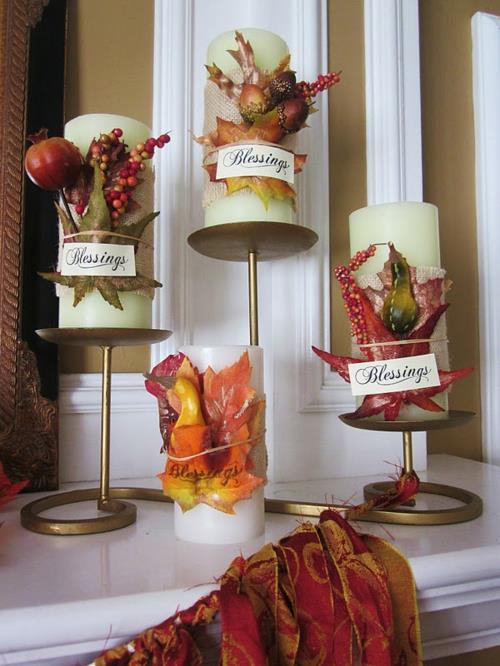kynttilät koristelu syksyinen ja värikäs koristelu lehdet
