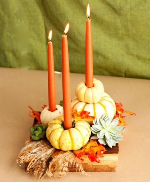 kynttilät koriste oranssi mini kurpitsa ja höyhen