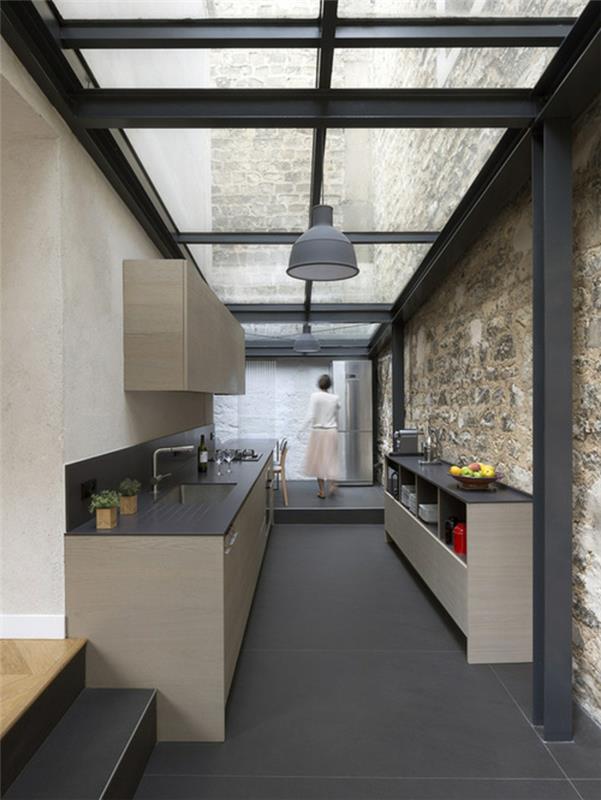 jääkaapit elävät ideat keittiö moderni muotoilu kiviseinät suuret lattialaatat