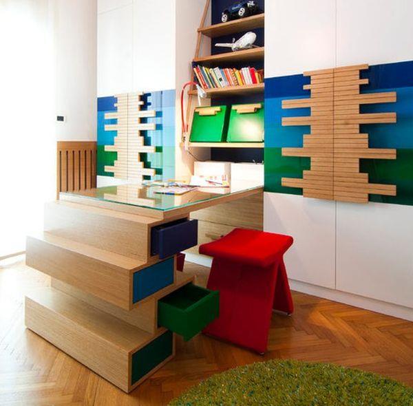 lasten työpöytä suunnittelee puu lastenhuone moderni värikäs modulaarinen