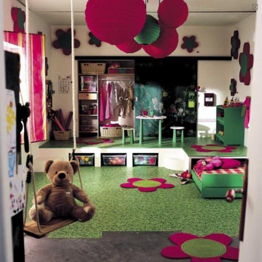 lasten leikkipaikka ideoita värikäs hauska matto karhu kukat huopa