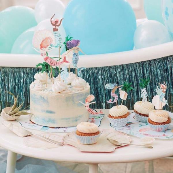 lasten syntymäpäivä koristelu merenneito kakku muffinsseja