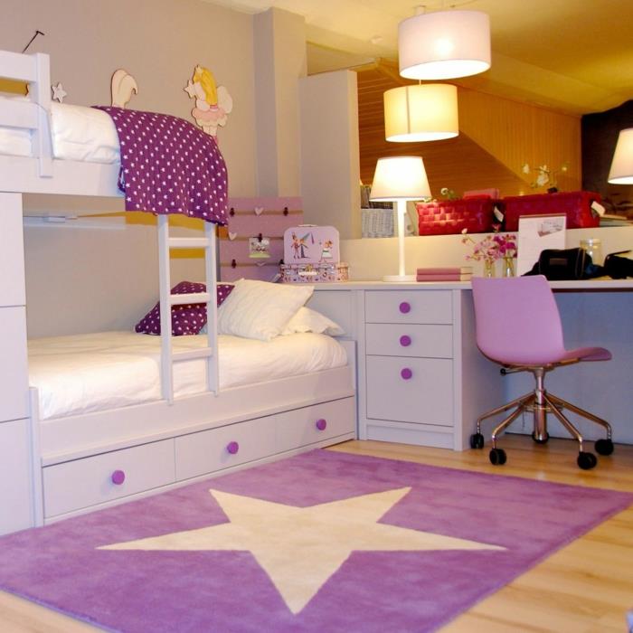 lasten matto violetti tähti parvi vuode kirjoituspöytä
