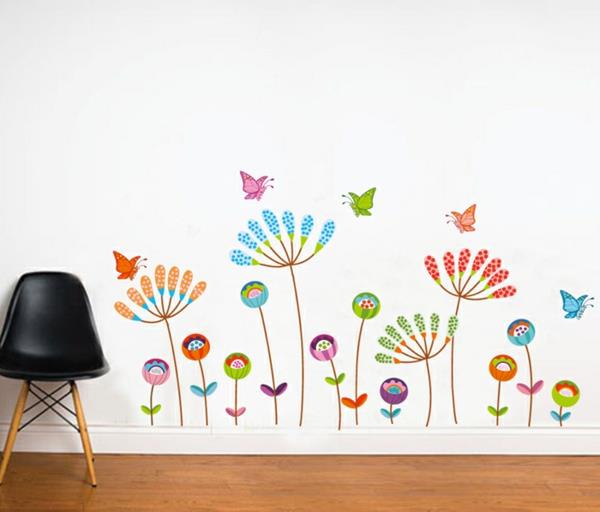 lastenhuoneen seinät tarroja värillisiä kukkia