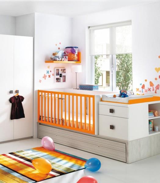 lastenhuone laitteet huonekalut kibuc vauvan sänky värikäs oranssi