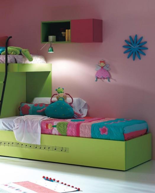 lastentarhakalusteet huonekalut kibuc -sänky tyttö vihreä vaaleanpunainen