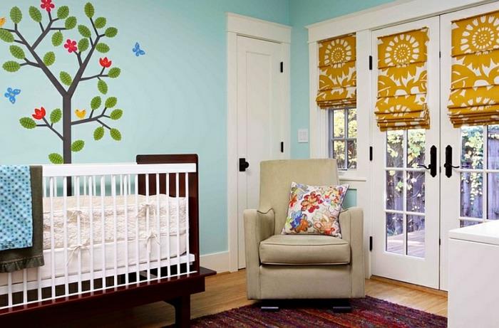 lastentarha vauvan huone seinän koristelu seinä tarra yksityisyys näyttö laskostetut kaihtimet kukka kuvio keltainen