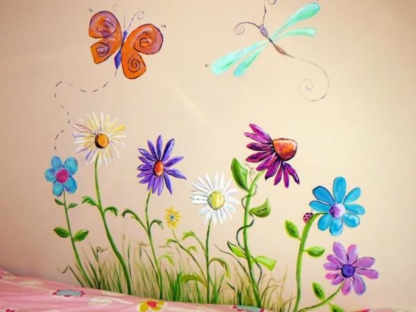 lastenhuoneen sisustusideoita kaunis seinämaalaus tyttöjen huone