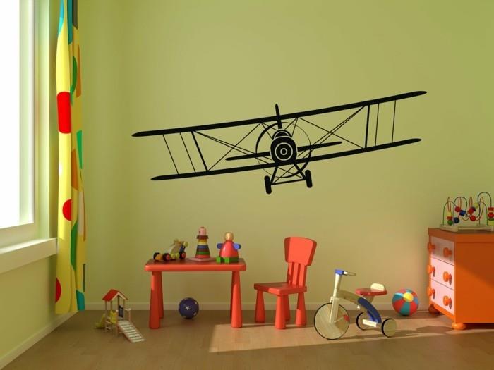 lastenhuoneen sisustusideoita seinä tarroja lentokoneen vihreä seinämaali