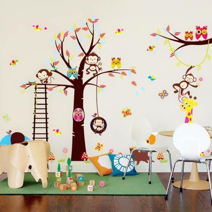 lastenhuoneen sisustusideoita seinätarrat eläimet vihreä matto