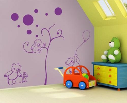 lastenhuoneen suunnittelu tapetti violetti seinäkarhut
