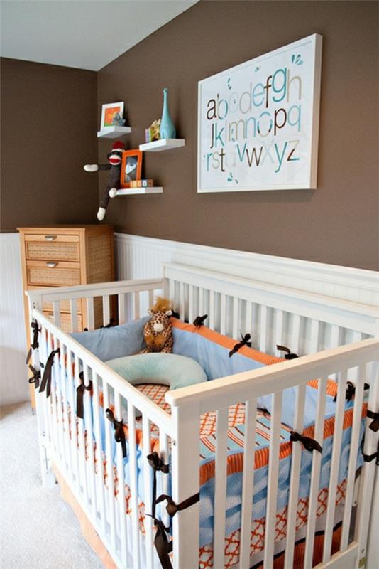 lastenhuoneen suunnitteluideoita seinän väri ruskeat sävyt vauvan kehto