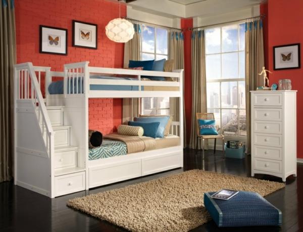 Lastenhuone parvella sängyn suunnittelu valkoinen tiiliseinä