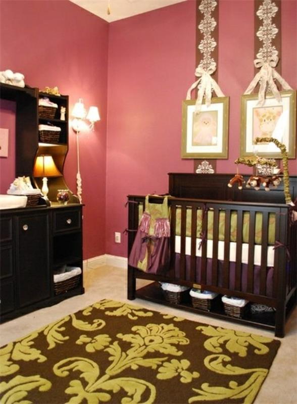 lastenhuoneen värit seinämaali tumma vaaleanpunainen huonekalut