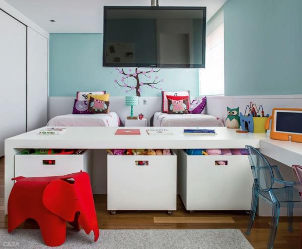 design lastenhuone sisarusten huone seinän maali suunnittelu oppimisen kulma