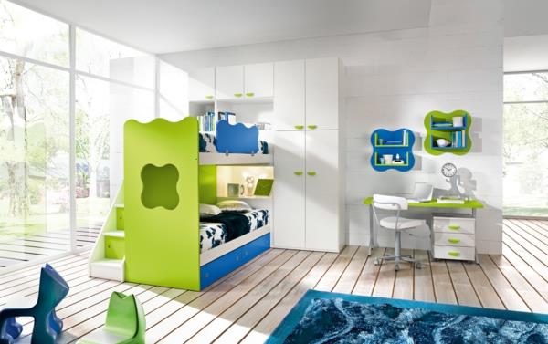 design lastenhuone poikien huone sininen vihreä
