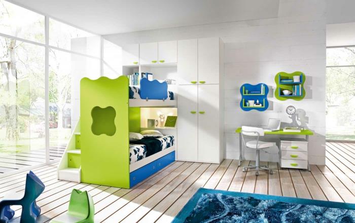 design lastenhuoneet lastenhuoneen huonekalut lasten parvisänky suuri matto -seinähylly