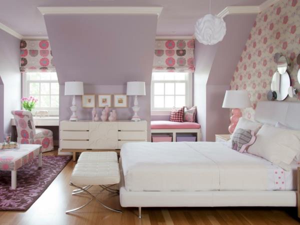 design lastenhuone tyttö vaalean violetti seinämaali värillinen roomalainen sokea