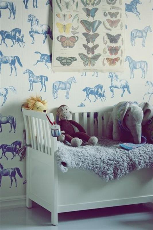 lastenhuoneen suunnitteluideoita tapetti seinän suunnittelu hevoset