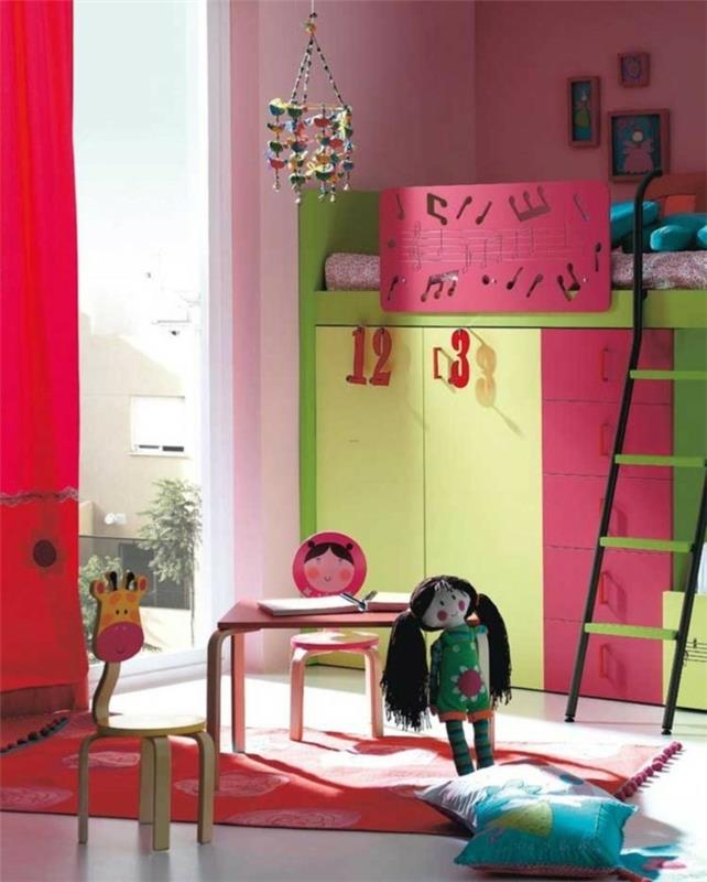 lastenhuone parvisänky värilliset laatikot viileät lasten huonekalut