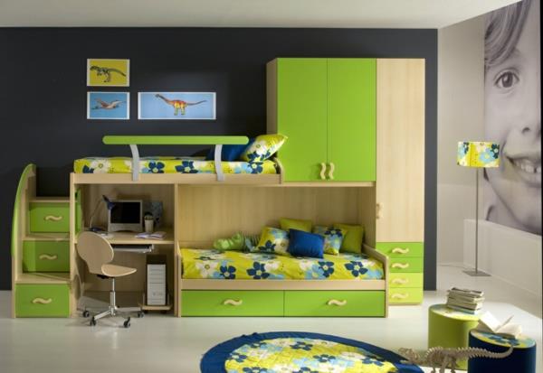 lastenhuoneen idea suunnittelu sininen ja vihreä sisustus värimalli